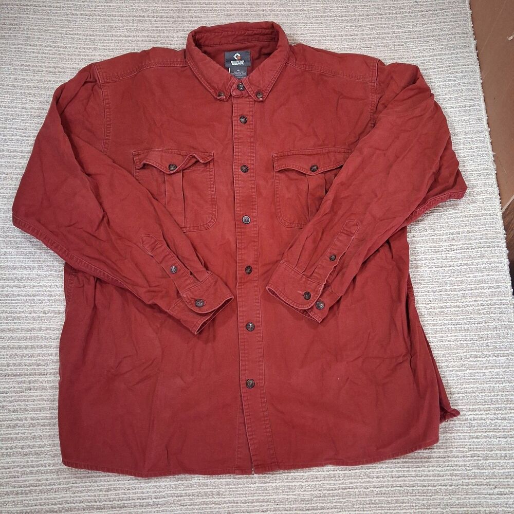 Guide Gear Mens XL Solid Maroon Heavy Cotton Long Sleeve Button Work Shirt Twill